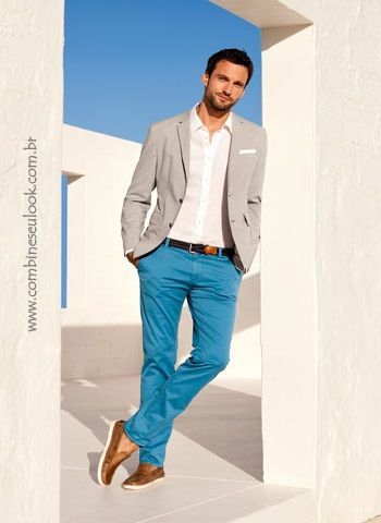 calça masculina azul turquesa